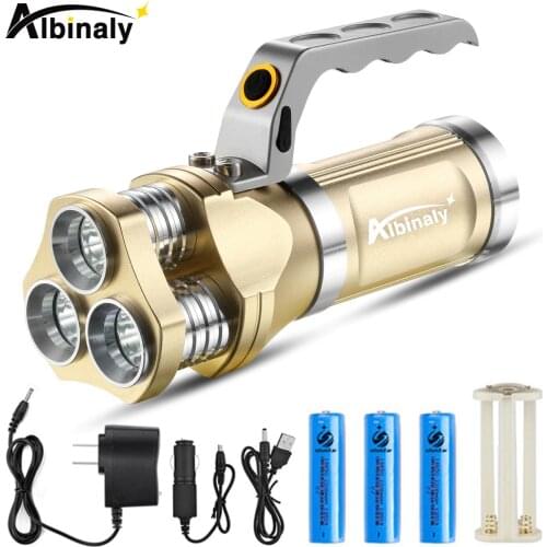 Albinaly Powerful Rechargeable LED Flashlight 3 X T6 Led bead lamp waterproof searchlight camping lantern with AC/USB Charger
