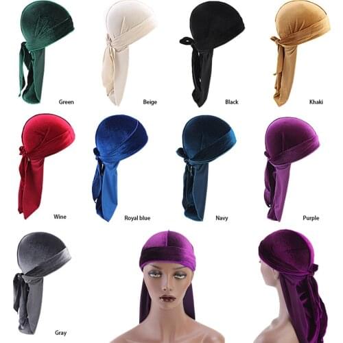 Women Men Long-Tail Velvet Headwrap Fashion Solid Bandana Scarf Headband Durag Cap Headwear Silk Soft Pirate Cap Wrap Hat Turban