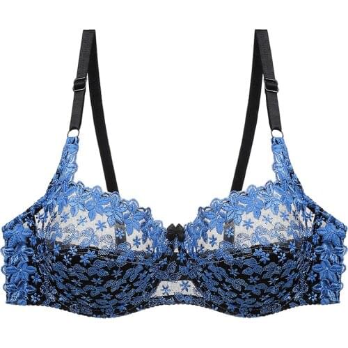 Lace Sexy Bra Embroidery Transparent Women Large Size Underwear Plus Size Fat Thin Cup Bralette Breathable Femme Lingerie