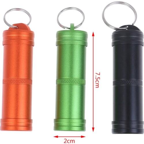 7.5*2.2cm Larger pill case Aluminum Alloy metal pill box Keychain Waterproof Sealed Bottles Outdoor First aid Medicine organizer