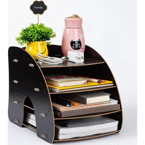 Wood DIY Color Office Desk Organizer Document File Cabinet Multifunction Desk Accessories Storage Magazine Book Desk Shelf