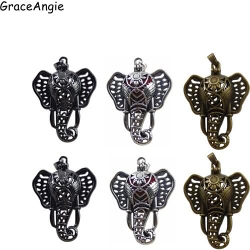 Vintage Elephant Head Pearl beads cage essential oil diffuer lockets Hollow Necklace DIY Cage Locket Handmade Jewelry