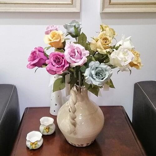 12PCS Autumn Artificial Rose Silk Flowers Elegant DIY Bouquets Fake Flowers for Home Wedding Decoration indoor