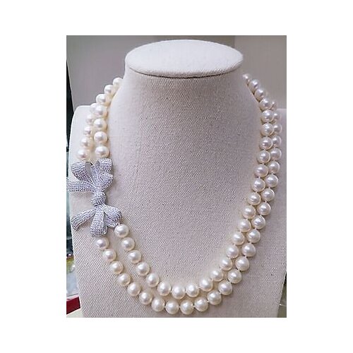 Classic double strands 8-9mm south sea white round pearl necklace 18-19"