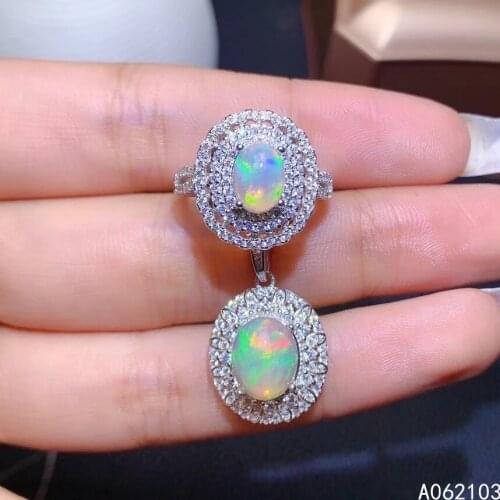 KJJEAXCMY fine jewelry 925 sterling silver inlaid natural opal Womens elegant noble oval gem ring pendant set support test