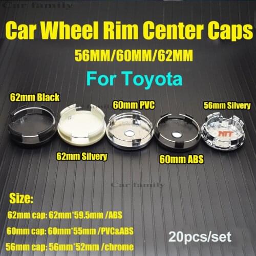 20pcs/set 56mm 60mm 62mm Car Center Cap Wheel Hub Emblem Dust-proof Badge for Carolla Camry Reiz Sienna Prius Land Cruiser Rav4