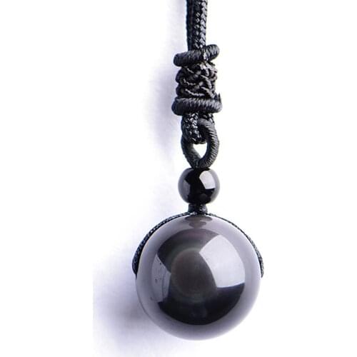 16mm Black Obsidian Glod Obsidian Tiger Eye Stone Pendant Transfer Lucky Amulet Crystal Pendant Necklace Jewelry