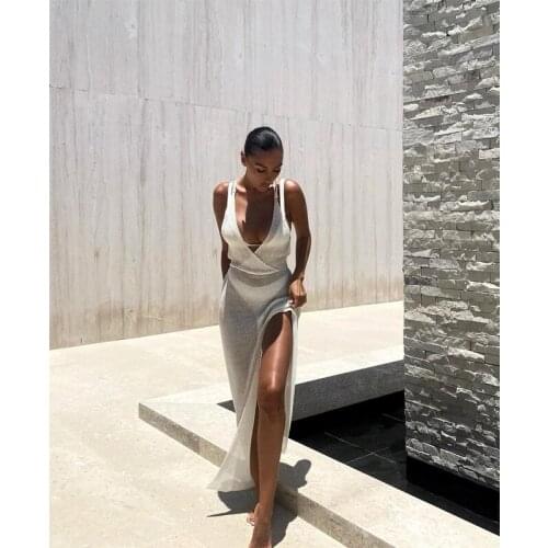 Summer Sexy Dress Cover Up Hollow Out Deep V Neck Dress Women Bodycon Dresses Beachwear Fishnet Cover ups Sumdress Beachdress