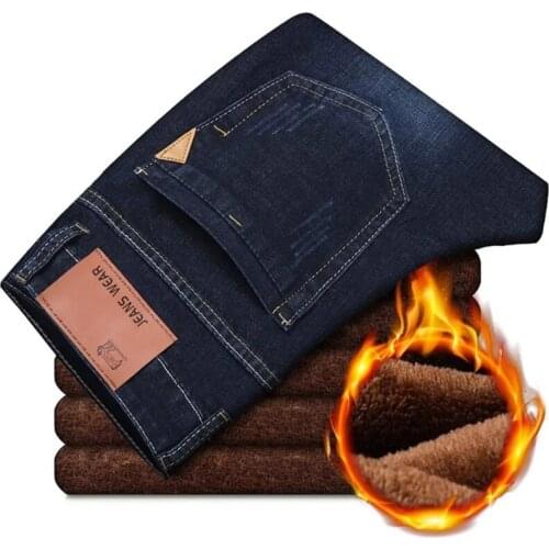 2021 New Men Activities Warm Jeans High Quality Famous Brand Autumn Winter Jeans warm flocking warm soft men trousers 28-40
