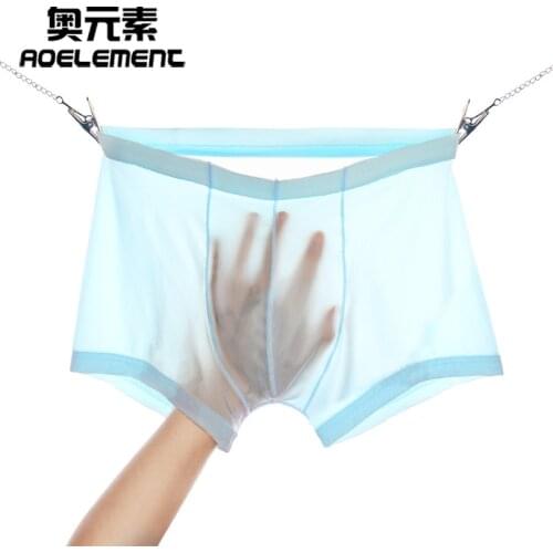 Young summer mens ice silk male underwear one-piece boxer shorts breathable thin sexy transparent boxers gay