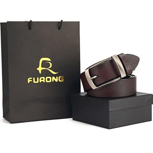 FURONG Designer Mens Belts High Quality Real Cow Genuine Leather Men Belt Luxury Pin Buckle Male Cowhide Belts for Jeans