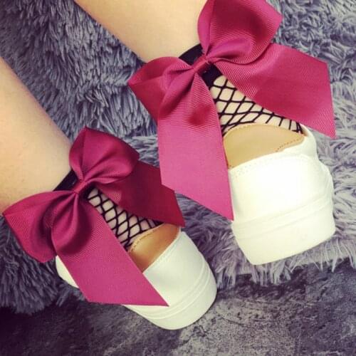 Fashion New Women Sexy Mesh Socks Funny Short Ankle Socks Girls Fishnet Socks Cute Bow Ladies Socks Multiple 6 Colors Black