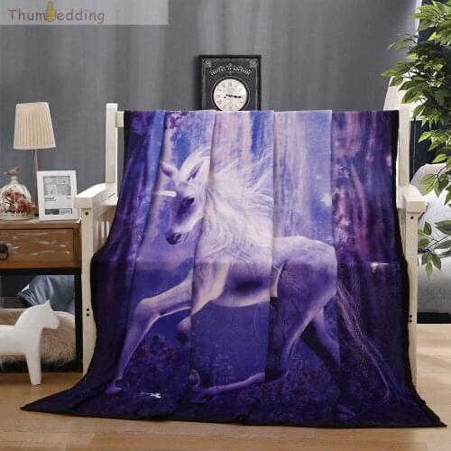 Thumbedding Unicorn Blanket 3D Dark Light White Horse Throw Blanket Soft Touch and High Quality Comfortable Material Bedspread