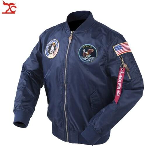 Autumn Apollo Thin 100th SPACE SHUTTLE MISSION Thin MA1 Bomber Hiphop US Air Force Pilot Flight Korean College Jacket For Men