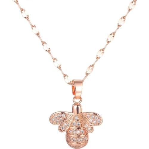 Fashion Cute bee Zircon Pendants Necklaces For Women 2020 Kpop Rose Gold Jewelry Stainless Steel Chains bff Necklaces wholesale