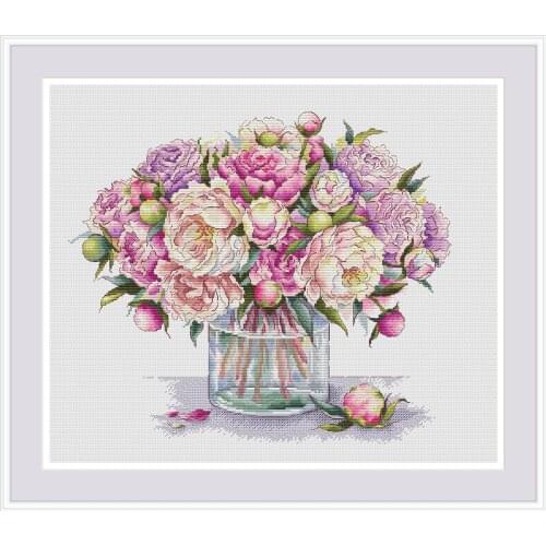 Peony vase 48-43 Counted Cross Stitch 11CT 14CT DIY Chinese Cross Stitch Kits Embroidery Needlework Sets