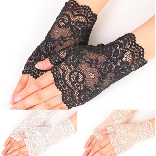 UV Protection Mesh Lace Hand Cover Wrist Length Gloves Half Finger Bridal Gloves Outdoor Sport Half Finger Gloves