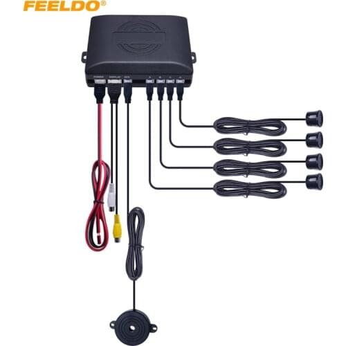 FEELDO 4-Sensor Car Video Rearview Visual Parking Sensor Backup Radar System Video Kit #HQ877