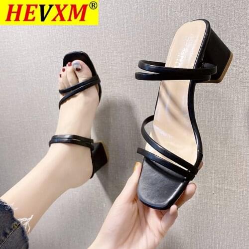 LazySeal Square Heel Slip On Shoes For Women Slippers High Heel Pumps New Summer Beach Ladies Slides Bohemian Female Dress Shoes