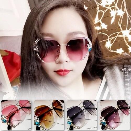 Vintage rimless sunglasses women Multicolored bling diamond brand designer men sun glasses ladies men shades rhinestone oculos