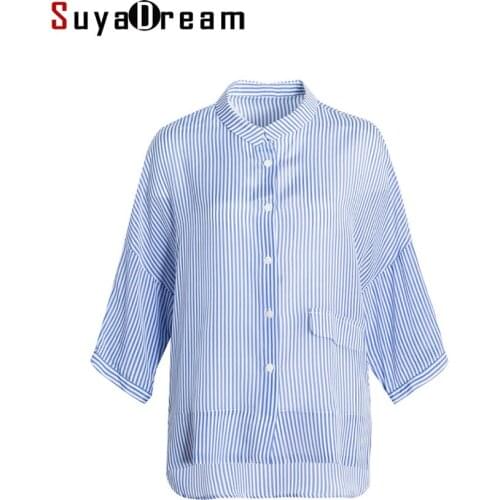 Женские рубашки в полоску SuyaDream China At AliExpress