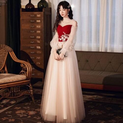 Bride Evening Dress 2021 Autumn Winter Elegant Skirt Can Usually Wear Super Fairy Slim Dress Birthday Party Prom Dress A097