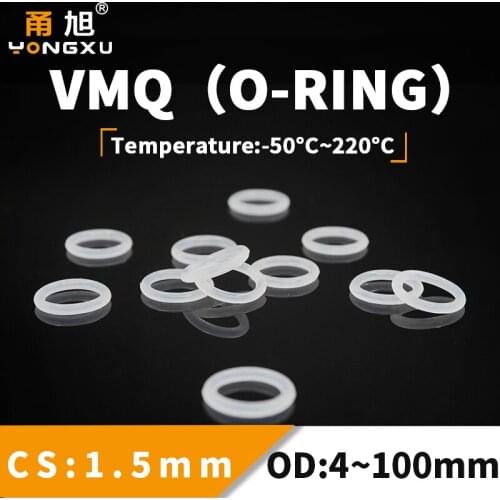 VMQ O Ring Seal Gasket Thickness CS1.5mm OD4-100mm Silicone Rubber Ring Insulation Waterproof Washer Non-toxic White Plumbing