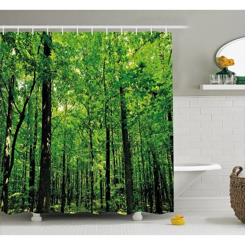 Nature Shower Curtain Woodland Tree Forest Jungle in Sunny Day Mother Earth Environment Bath Curtains For Bathroom Bathtub