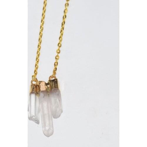 2019 New Style Long Raw Natural stone gold point statement necklace big Clear Rock Crystal Quartz connector chain necklace women