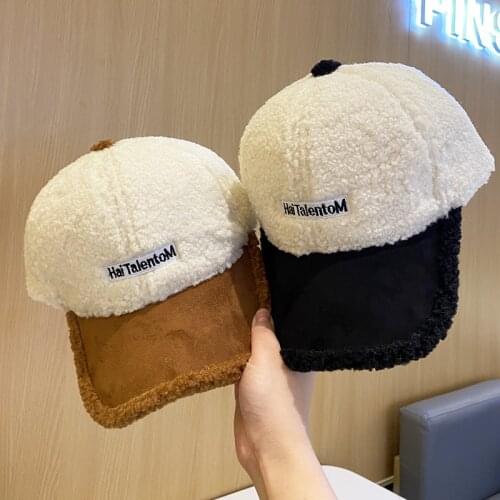 Winter Baseball Caps for Women Lamb Wool Warm Letter Embroidery Snapback Sports Female Visors Hats for Ladies Black White Khaki