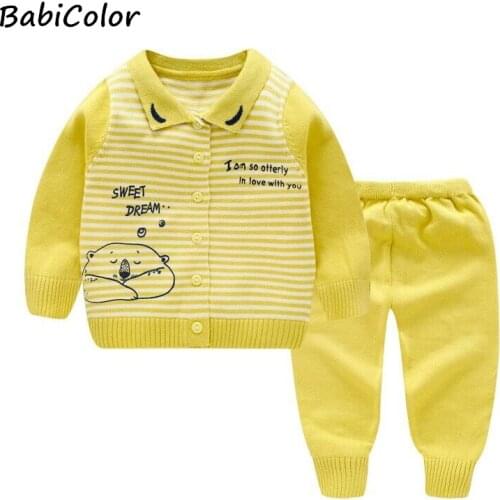 Baby Girls Winter Clothes 2020 Knitted Love Sweater T-shirt With pants Two-piece 1-2Years Autumn Kids Girl Clothing Set