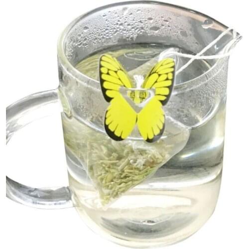 1000pcs/lot Empty Nylon Tea Bag With String Heat Seal Filter Paper Herb Loose Tea Bags infuser Strainer Butterfly label 5.8*7cm