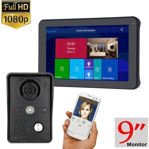 1080P 9 Inch Wireless/WIFI Smart IP Video Door phone Doorbell Intercom System with 3 Night Vision Monitor + 2 Camera