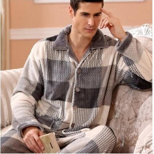 2020 Winter Pajamas For Men Thick Flannel Sleepwear Suit 2 Piece Pyjama Homme Warm Casual Home Clothing Pijama Hombre