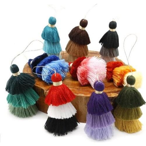 3Pcs/lot Tassel Charm Poly&Cotton Triple Ribbon for Necklace Earring Key Chain Bag Clothing Decor DIY Jewelry Findings Pendient