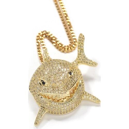 AITIEI Fashion 6IX9INE Shark Pendant Necklace For Men Women Iced Out Cubic Zirconia Pendant Necklace Hip Hop Jewelry Gifts