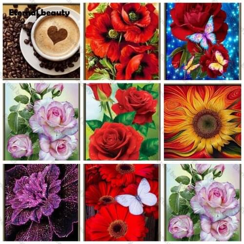 Flowers Diamond Embroidery Full Round/square 5D Diy Diamond Painting Mosaic Cross Stitch Wall Art Pictures for Home Decoration