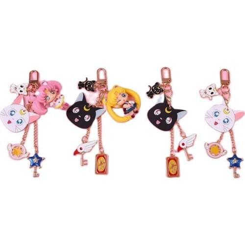 Anime Sailor Magical Girl Keychain Pendant School Bag Card Captor Ornaments Key Ring Adult COS Accessories Costume Christmas