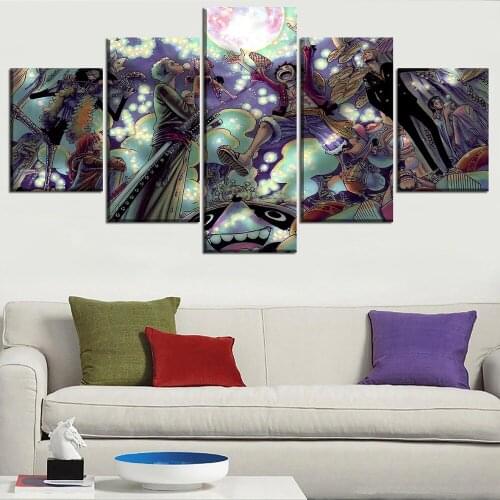 One Piece HD Character Prints 5pcs Canvas Wall Art Animation Painting Modular Pictures Home Decoration Poster Living Room Frame