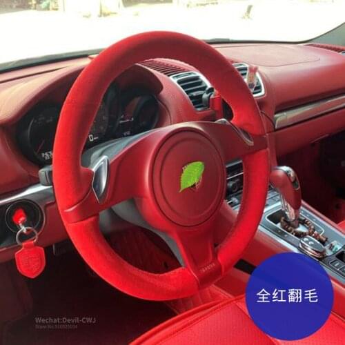 For Porsche Taycan 3 Panamera Macan Cayenne 718 911 9YA 971 Red Suede Leather Steering Wheel Cover Car interior Accessories