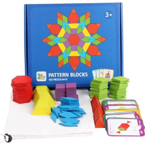 Wooden Pattern Blocks Fun Montessori Tangram Learning Toys for Ages 3 and Up