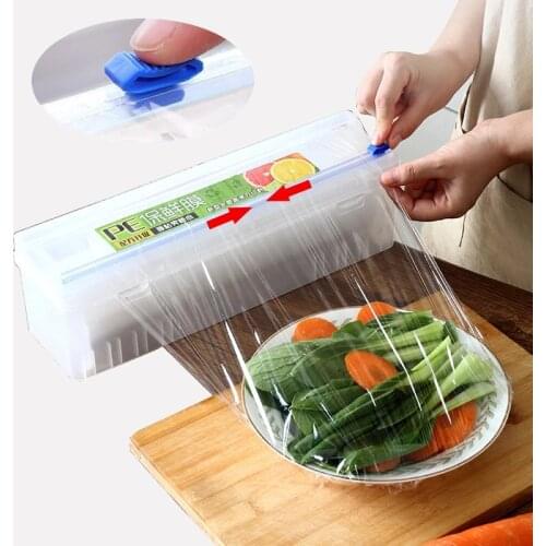 Kitchen Plastic Food Wrap Dispenser Foil Cling Film Roll Adjustable Cutter Cutter Storage Tool With Wrap