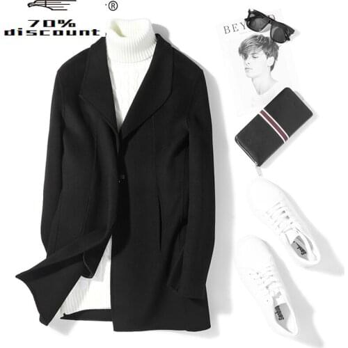 Double-faced Wool Coat Homemade Woolen Spring Autumn Mens Coat and Jacket Long Overcoat Abrigo Hombre HS-02-2822 KJ2490