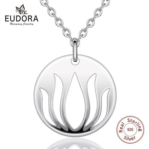 EUDORA 925 Sterling Silver Lotus Blossom Necklace Flower Pendant Waterlilies Jewelry Yoga Charm Lotus Petal Women Pendants D403