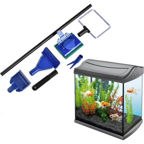 5 in 1 Aquarium Cleaning Tools Aquarium Tank Clean Set Fish Net Gravel Rake Algae Scraper Fork Sponge Brush Glass Cleaner