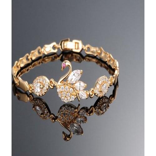 Fine Jewelry Yellow Gold Filled Swan Crystal Bracelet Wedding Jewelry Chain