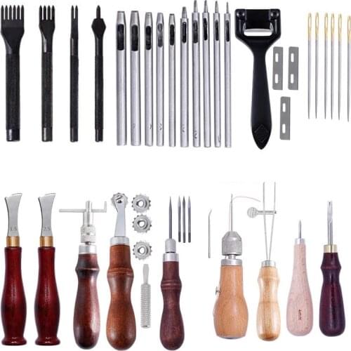 KAOBUY Leather Craft Tools Set With Hole Punches，Speedy Stitcher，Edge Creasing Tool And Other Leathercraft Accessories
