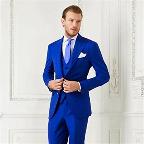 Classic Blue Men Suit Latest Coat Pant Designs 3 Piecse(Jacket+Pants+Vest+Tie) Slim Fit Custom Made Groom Prom Blazer For Man