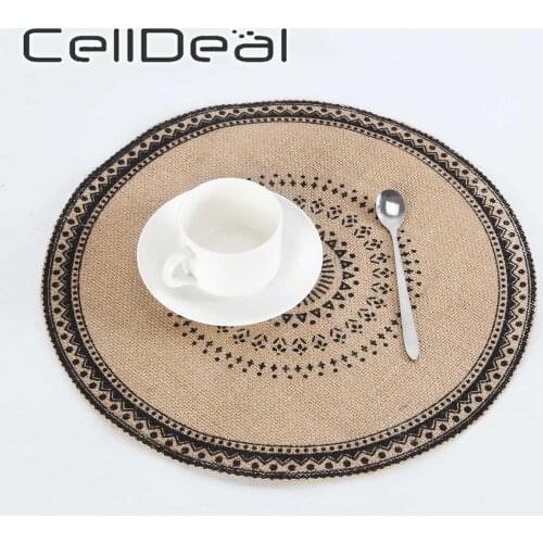 Round Placemat Heat Insulation Dining Table Mat 38cm Cotton Linen Home Dessert Coffee Cup Mats Embroidery Decorative Patterns
