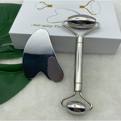 Medical Grade Stainless Steel Face Roller Massage Tool Silver Metal Guasha Plate Eye Wrinkles Remover Gouache